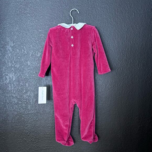 NWT Ralph Lauren Pleated Velour Red-Footed Coverall Baby Boy 9 month - Picture 3 of 6